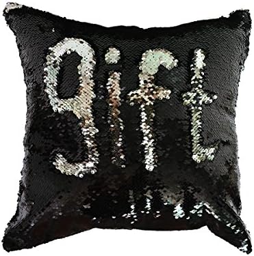 Laimi Duo Mermaid Sequin Pillow With Insert PlayTailor Magic Reversible Sequin Color changing Black With Silver Throw Cushion 40x40CM