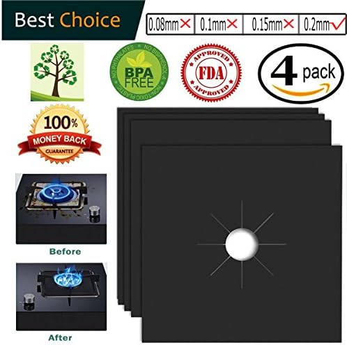 4 Packs Gas Range Protectors, LLOP Reusable Stovetop Burner Liner Cover FDA Approved, Non-Stick, Dishwasher Safe, 0.2mm Thickness, 10.6¡±x 10.6¡±, Black