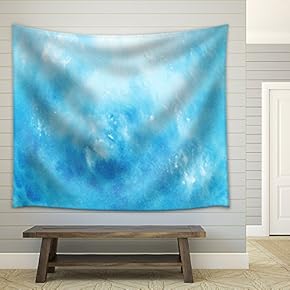 Abstract Hand Drawn Watercolor Background Blue Sky and White Clouds - Fabric Wall Tapestry Home Decor - 51x60 inches