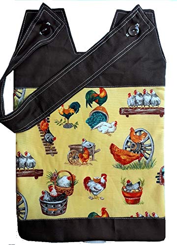 100% Cotton Catheter Night Bag Holder with Handle. Cover for a Catheter Night Bag. Nutex. Chickens Pattern.