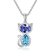 AOBOCO Sterling Silver Cat necklace, Blue Purple Crystals from Austria, Cute Pet Kitten Kitty Cat Pendant Gifts for Cat Lovers, Anniversary Birthday Cat Jewelry Gifts for Women-CAT