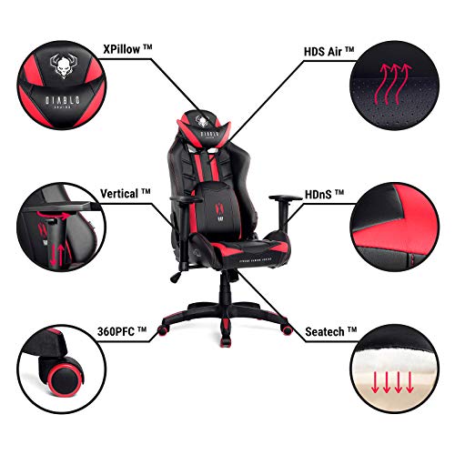 Diablo-X-Ray-Sedia-Gaming-Poltrona-da-Ufficio-Braccioli-2D-Design-Ergonomico-Perforazione-Finta-Pelle-Funzione-di-Inclinazione-Portata-Fino-a-150-kg-Nero-Rosso-L