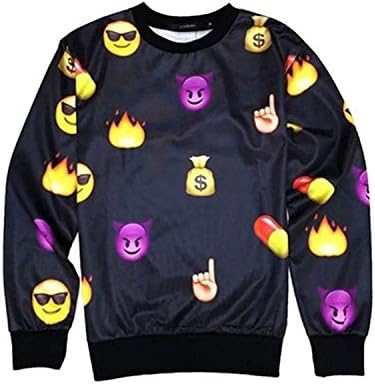 hendeo Men's Women's Funny Sweaters Emojis Galaxy Pullover 3D Sweatshirt BlackMedium