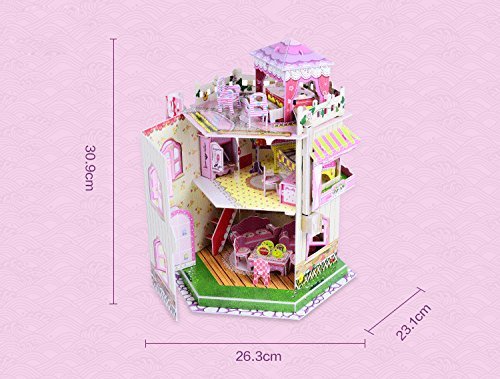 Rooftop Romance 3D Puzzle Dollhouse for Girls Easy to Assemble 3-D Miniature Doll House Building Kit with LED Light for Kids - Educational Paper Jigsaw Puzzles Perfect Craft Toys Gift 101 Pcs