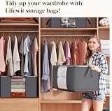 Lifewit 95L Clothes Storage Bags, Large Box with Lid, 3 Pack, Grey view 9