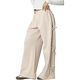 HOXIJIA Women Bow Tie Side Wide Leg Pants Casual Elastic Low Waist Straight Leg Baggy Sweatpants Fall Outgoing Trousers