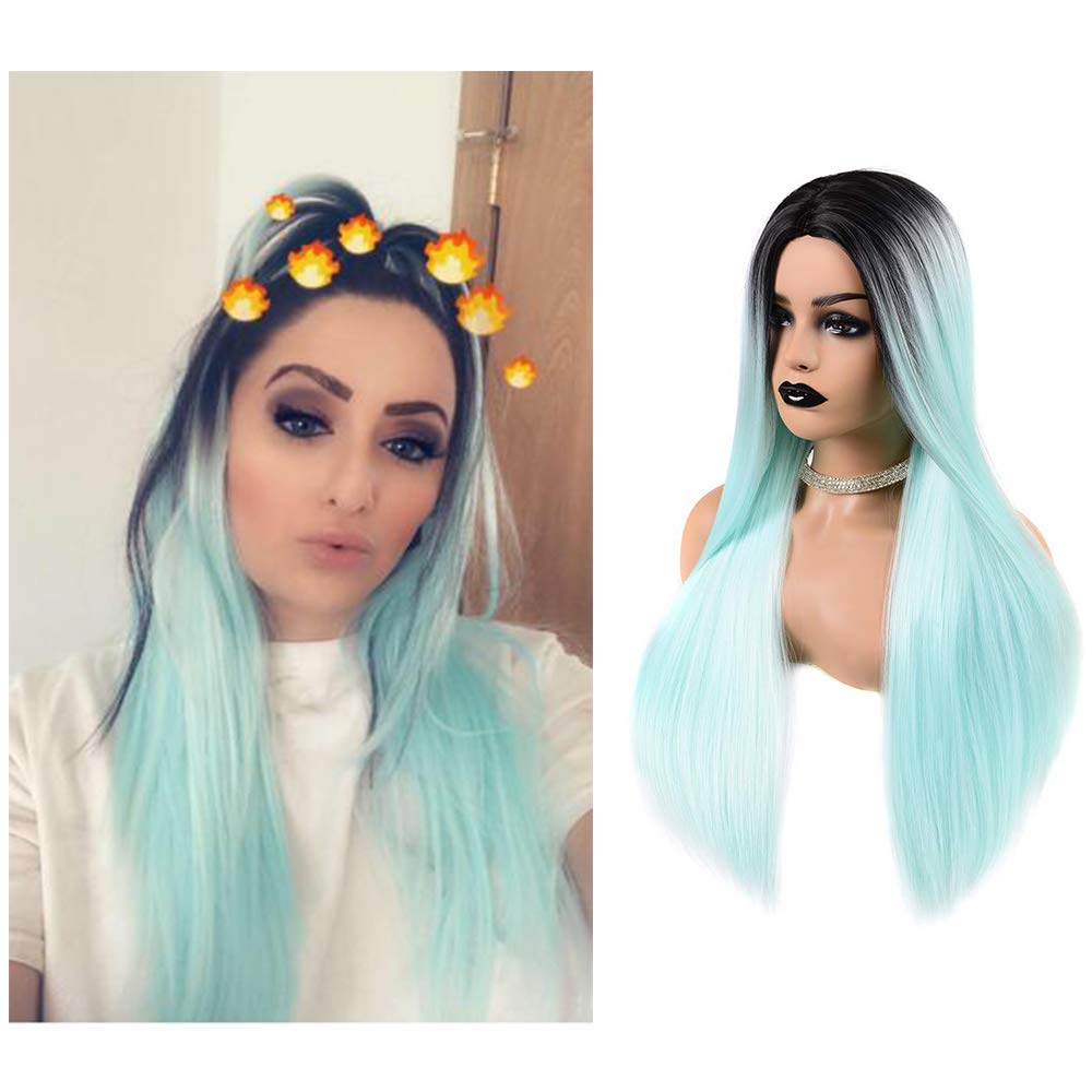 Showjarlly Mint Green Wig For Ladies Silky Straight Green