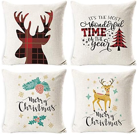 Ztent クリスマス スローピローカバー 4枚セット 18x18インチ クリスマスピローケース ファームハウス クリスマスピローカバー クリスマスシリーズ クッションカバーケース ソファ カウチ ベッド用