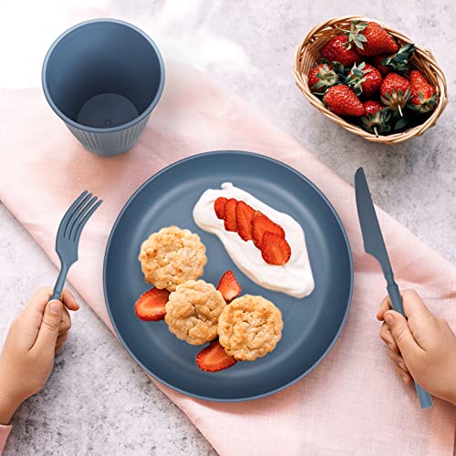Wheat Straw Dinnerware Sets for 4, Kids Plates and Bowls Sets, Unbreakable Microwave Dishwasher Safe Tableware, Lightweight Reusable Kitchen Set Travel Camping RV Dishes