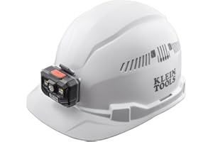 Klein Tools 60113RL Hard Hat, Rechargeable Headlamp, Vented, Cap Style, Padded Self-Wicking Odor-Resistant Sweatband, White