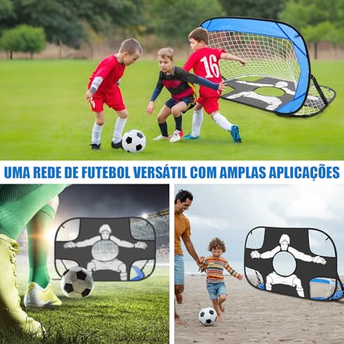 2 em 1 Gol Dobrável Duplo Treino com Goleiro Portátil, 120 x 80 x 80 cm Rede de Alvo de Gol de Futebol, Trave Futebol com Rede Reforçada, Equipamento de Treinamento de Redes de Futebol