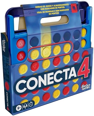 Juegos de Hasbro Oficiales, Juego Conecta 4, Estuche Todo en uno, Marcador de Puntos, Juegos para niños, 6+ - Versión español-portugués
