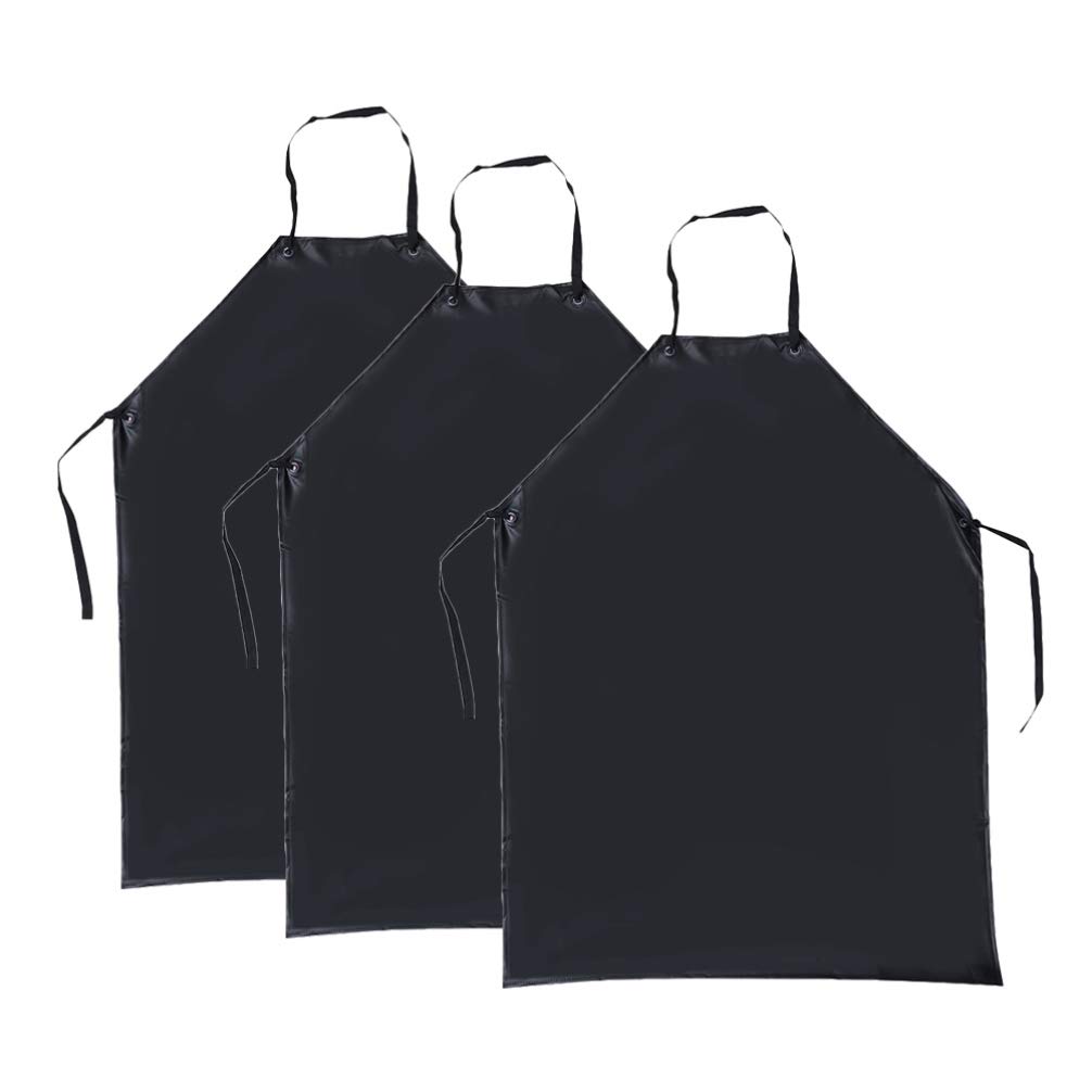 Yardwe 3pcs Waterproof Rubber Vinyl Apron Grease Proofing Kitchen Apron Heavy Chemical Resistant Work Apron Clothes Protector for Dishwashing Lab Butcher Cleaning Fish Black
