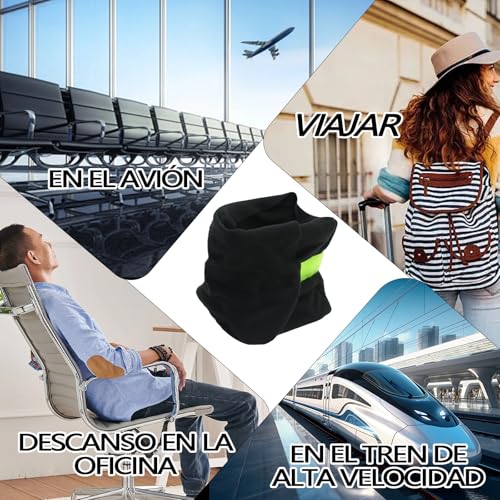 VXMBNB Almohada de Viaje,Protección del Cuello,Almohada de Viaje para el Cuello,Ajustable,compacta,Adecuado para hogar,Oficina, Viajes de Larga distanciaetc. (Negro)