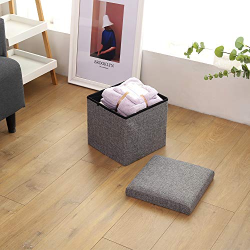 YCOCO Linen Storage Ottoman Cube,Square Ottoman Foot Rest Stool with
