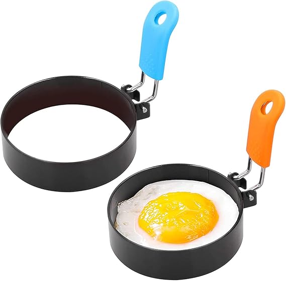 DELFINO Egg Ring, 2 Pack Stainless Steel Egg Cooking Rings Set, Round