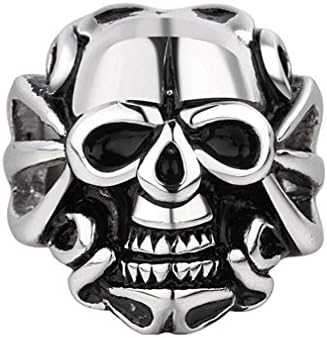 XIEXIE Fashion Jewelry Design Wholesale Big Skull Styles 316L Stainless Steel Vintage Punk Finger Ring For Men Halloween , 8
