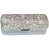 Bestbling Lipstick Bling Rhinestone Crystal Case Storage Organizer Box with Mirror for Women's Lipstick Holder-Cosmetic Storage Kit (Silver)