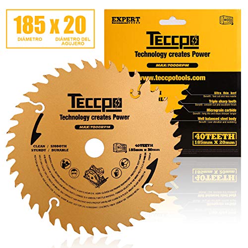 TECCPO Hoja de Sierra Circular TCT de 185 mm x 20 mm, 40 Dientes, Hojas de Madera, Compatibles con Todas las Marcas de Sierras Circulares - TACB22A - Imagen 3