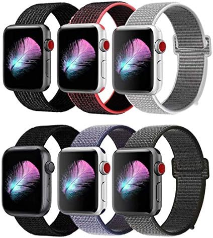 AusFeLin Compatible for Apple Watch Band 38mm 40mm 42mm 44mm, Soft Nylon Sport Loop, with Hook and Loop Fastener, Replacement Band Compatible for iWatch Series 1/2 / 3/4 (6 Pack b, 42/44mm)