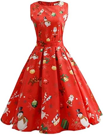 Zegeey Christmas Swing Dress Girls Gift Candy Ladies Merry Christmas Santa Christmas 1950s Retro Xmas Evening Prom Swing Dress