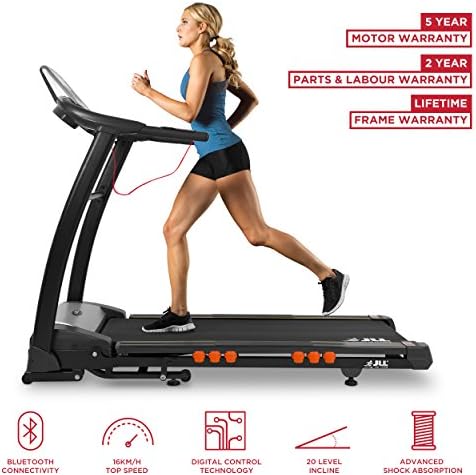 JLL S400 Folding Treadmill, 2019 New Generation Digital Control 4.5HP Motor, Large Running Area, 20 Level Incline, 15 Programmes, Speakers, Bluetooth, USB & AUX, 16 Point Cushion Deck, LCD Display