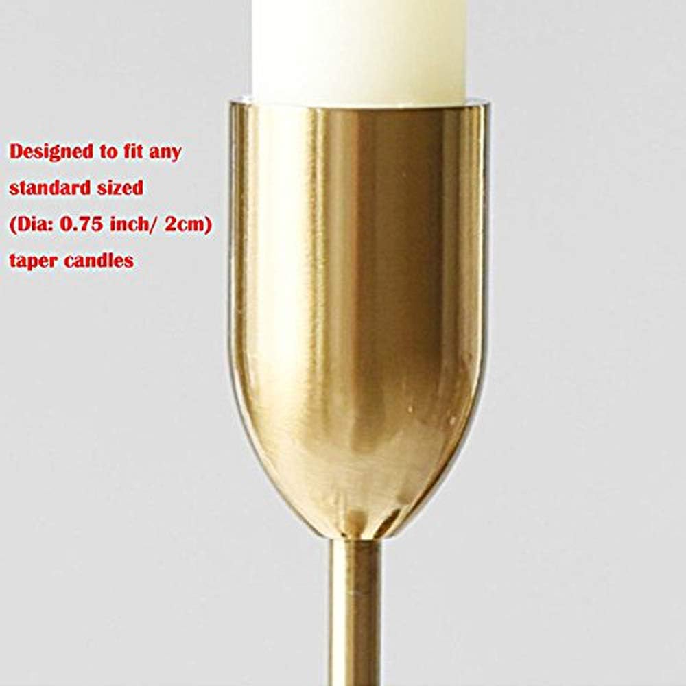 Nuptio Taper Candle Holders for Table for Tapered Candles, Skinny Candlesticks Long Candlesticks Candle Holders Set of 3 for Wedding, Dinning, Party (Golden Brass, 3 Pcs): Kitchen & Dining