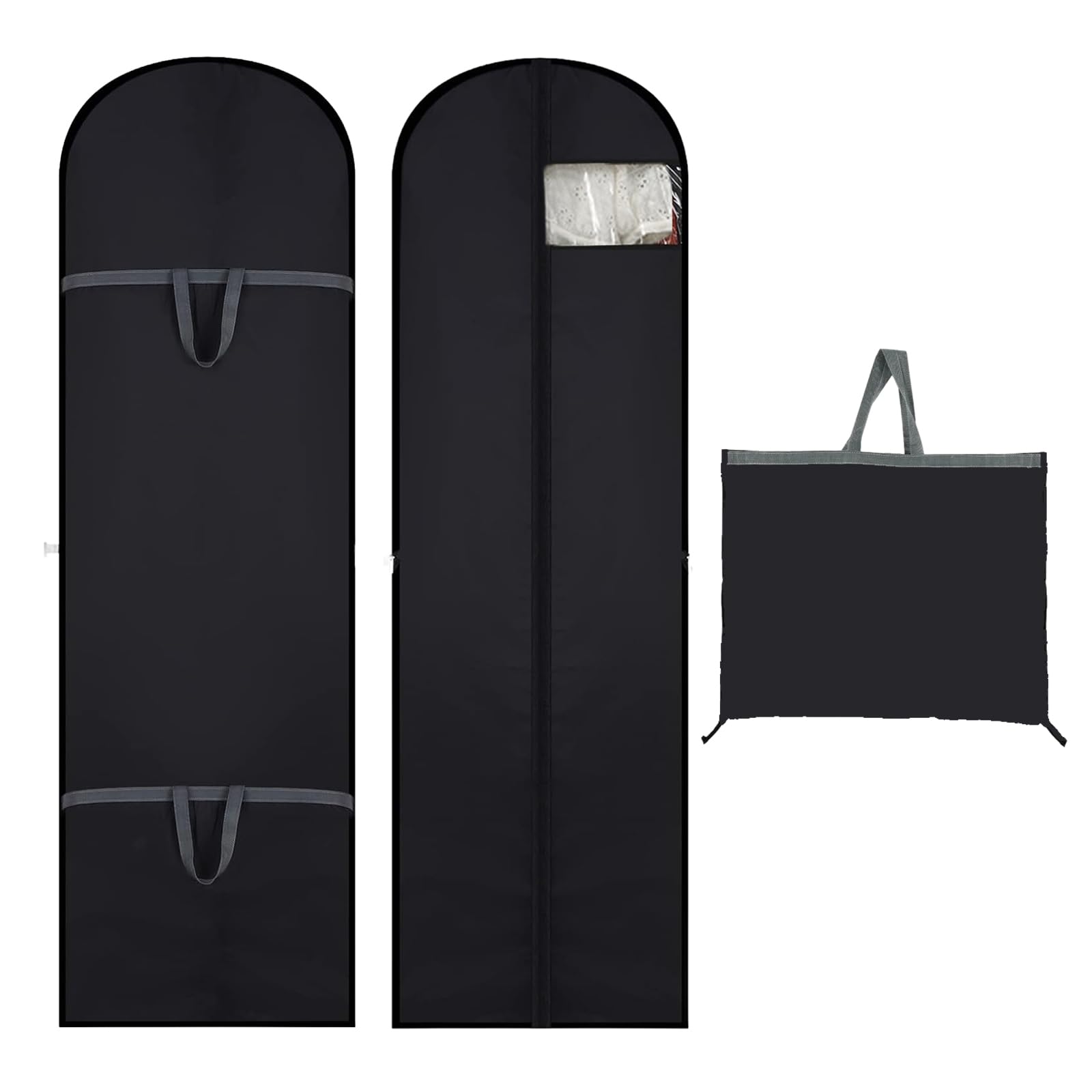 2 Pcs 60 x 180cm Dress Covers - Long Garment Bags, Eco-Friendly, Waterproof, Anti-mite, Breathable With Zip (Black)