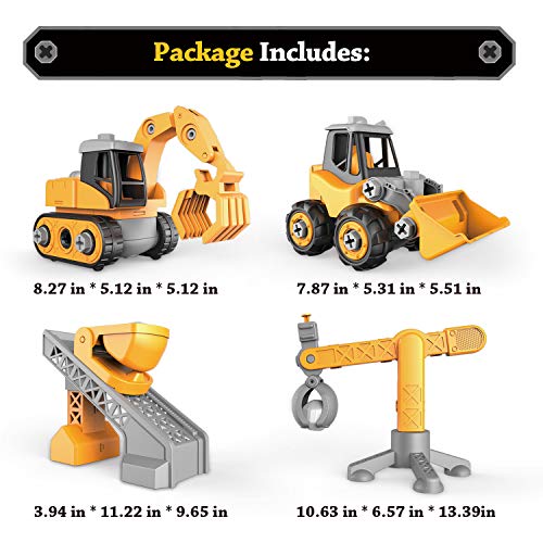 GrowthPic Take Apart Construction Toys, STEM Educational Building Vehicle Toy Set, Realistic Assembly Bulldozer Excavator, for 3 and up Toddlers Boys and Girls as Xmas Gift