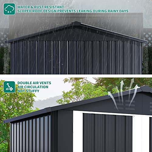 DWVO Large Outdoor Metal Storage Shed - 9.1ft X 4.2ft Tool Shed With Lockable Doors For Backyard, Patio (Dark Gray)
