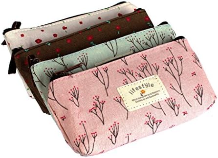 Small fresh rural wind floral canvas multifunctional pen bag of cosmetic bag(4 Pieces)