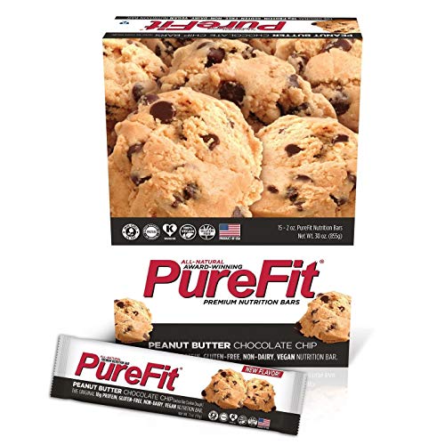 PureFit Peanut Butter Chocolate Chip Premium Nutrition Bars, 15 Count | 18G Protein, Performance Enhancement & Energy Bar – Gluten Free, Dairy Free, Low Carb, Vegan