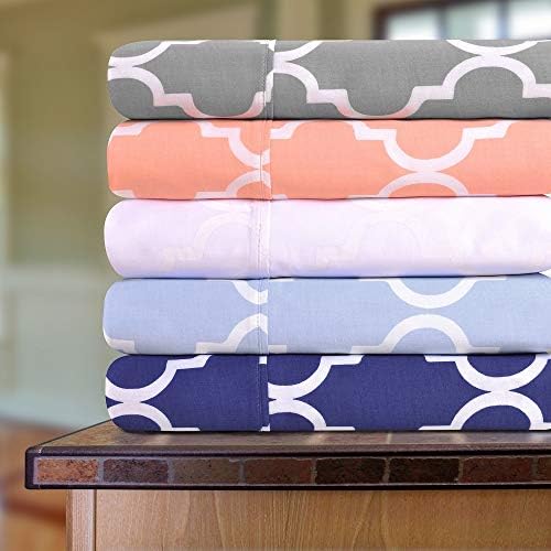 4 Pc Casual Deep Pocket King Size Sheets Mid-Century Vibrant Elegant Moroccan Inspired Trellis Pattern Unique Soft Grey Bedding Set Abstract Geometric Graphic SolidColor Fully Elasticized Fitted Sheet
