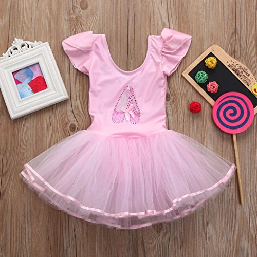 Minisoya Toddler Baby Girls Gauze Leotards Bodysuit Tutu Dress Rhinestone Ballet Dancewear Dress Costume Outfits (Pink, 4T)