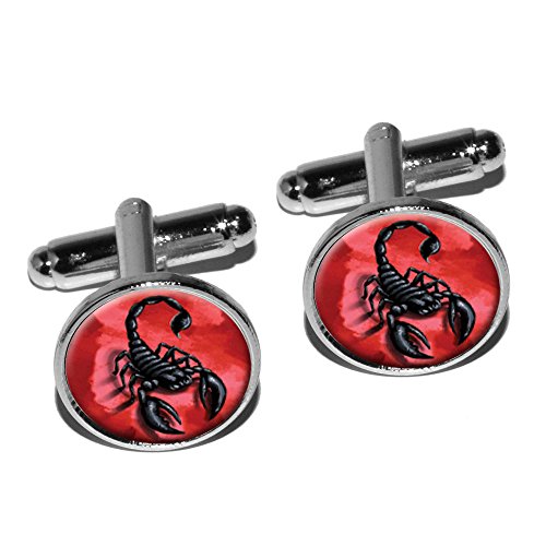 Scorpion on Red Bug Insect Venom Poisonous Round Cufflink Set Silver