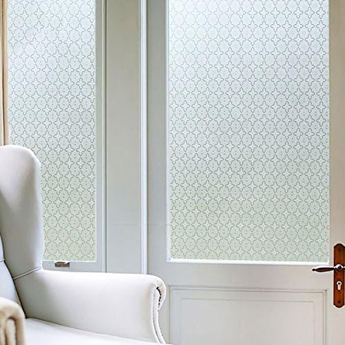 ASIBG Home Office Bathroom Glass Window Stickers Window Frosted Glass Sticker Home Furnishing Living Room Bedroom Bathroom Window Transparent Opaque Film,White Jasmine 90Cm Wide /2 M