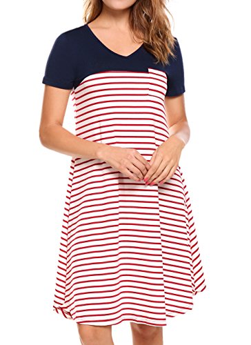 Zeagoo Women's Tunic Swing T-Shirt Dress Short Long Sleeve Striped Tunic Dress