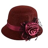 Voberry Women's Retro Ribbon Flower Bow Solid Color Fedora Bowler Hat Caps (A)