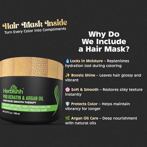 Herbishh 2 Pcs Chestnut Brown Hair Color Shampoo+ 1Argan Hair Mask Permanent Color Shampoo For Men And Women Long Lasting Easy To Apply