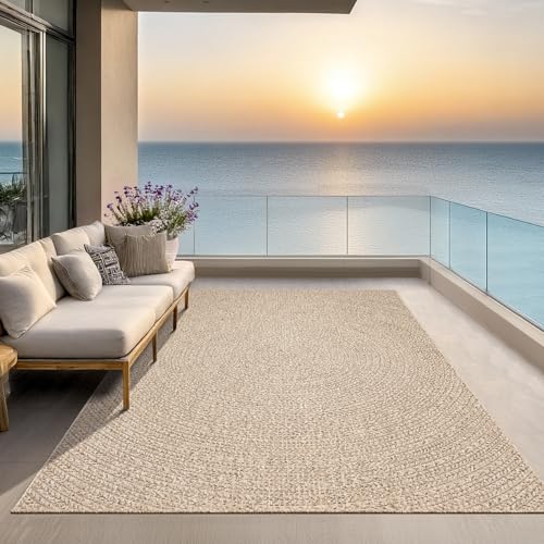 the carpet Kansas Outdoor Teppich – Wetterfester Indoor & Outdoor Teppich im Jute-Look für Balkon, Terrasse, Garten, Wohnzimmer & Esszimmer, pflegelei