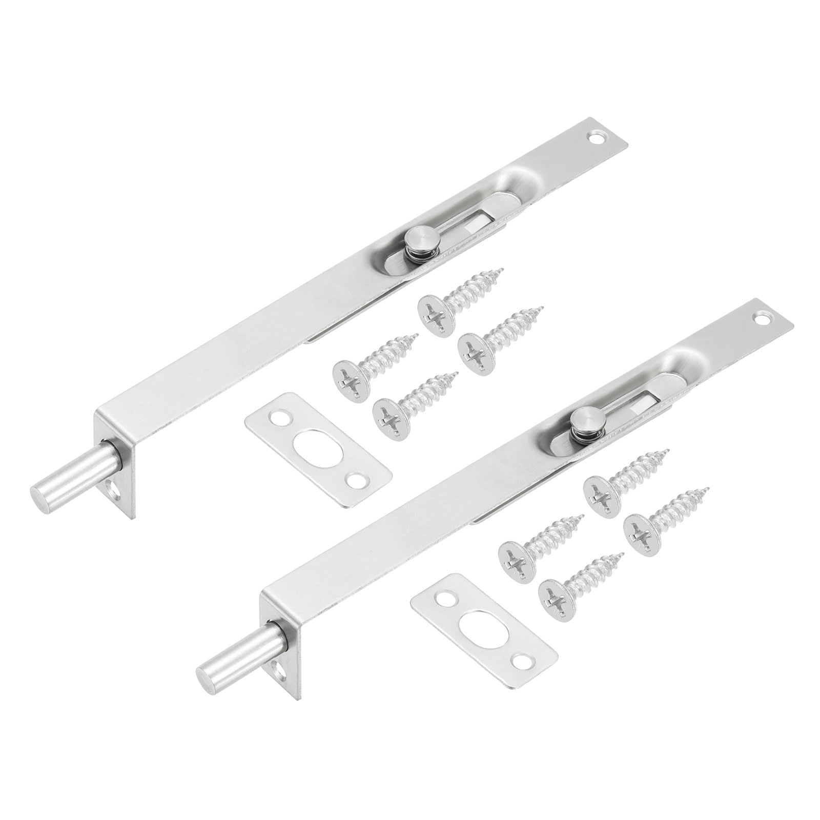 PATIKIL Flush Bolt 8" x 0.71", 2 Pcs Stainless Steel French Door Lock Concealed Slide Double Door Latch for Wood Composite Double Door, Silver Tone