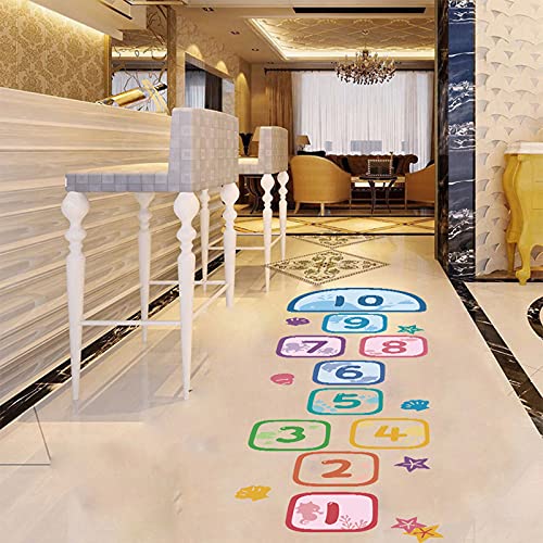 HUANLE Kids DIY Lattice Floor Sticker Hopscotch Footprint Room Decor Number Brain Games Sticker Digital Pathway Art Floor Tile Decals Puzzle Games Party Social Decor for Baby Room Classroom Nursery
