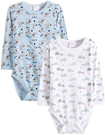 PETITE CHIOT Baby Boy and Girls Newborn Long Sleeve Bodysuit Onesies 2 Pack 9-12 Months