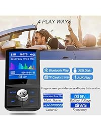 Transmisor de FM color Bluetooth de 1.8 ", receptor de adaptador de transmisor de radio inalámbrico, kit manos libres para automóvil con control de calidad y batería 3.0, lectura de voltaje de batería, disco USB de soporte, tarjeta TF, AUX