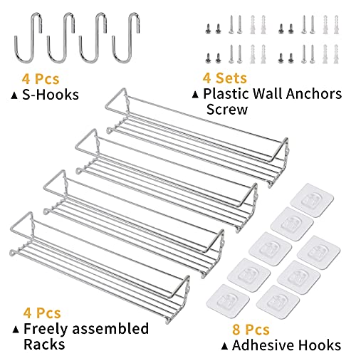 CHILLSILA Gewürzregal/Lagerregal (Metallische Gewürzregal in der Küche), 4 Separate Layers, hängt Sich an der Wand oder an der Schranktür, passend auch auf Badezimmer, handgefertigte Räume [4 Etagen]