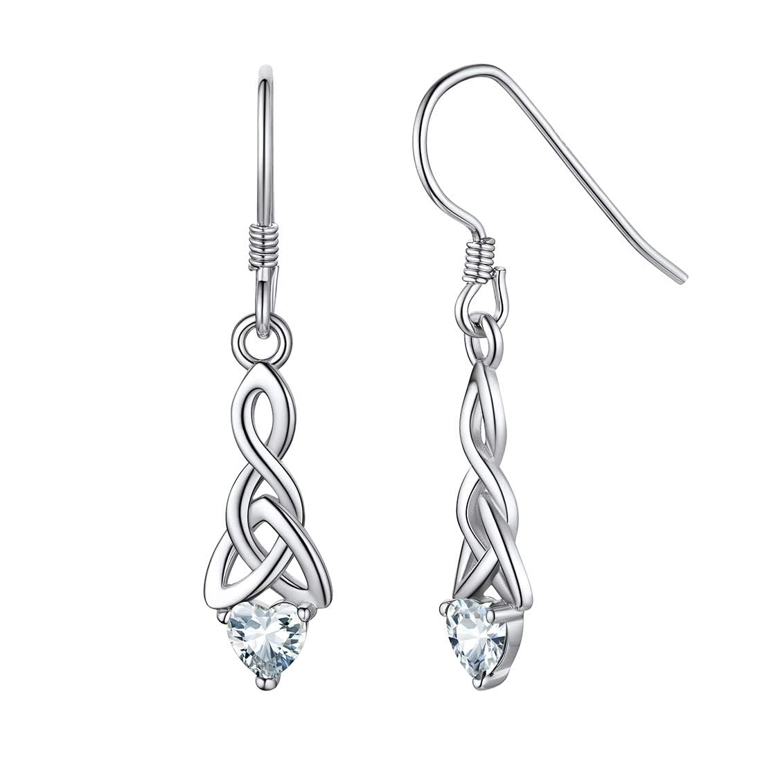 ChicSilver Womens Earrings Sterling Silver Celtic Knot Birthstone Ear Drop Dainty Silver April Diamond Gemstone Dangle Earrings Fish Hook โ image 1