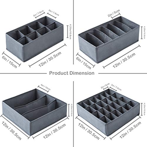 Qozary 4 Pcs Foldable Drawer Organizer, Desk Closet Organizer and Storage Drawer Dividers for Underwear Bra Socks(Gray)