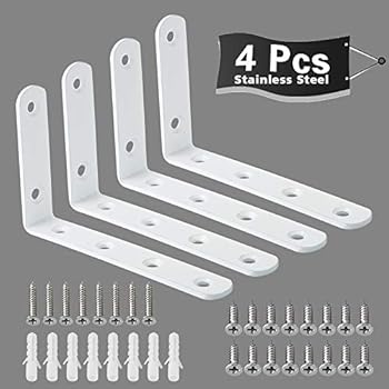 Alise 4 Pcs Floating Shelf Bracket Stainless Steel Brackets Heavy Duty Corner Brace Support Wall Hanging 5x3 Inch,Bright White Finish