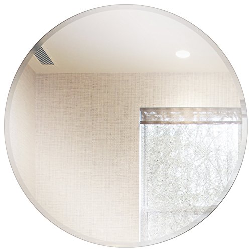 Fab Glass and Mirror Round Beveled Polished Frameless Wall Mirror with Hooks, 42