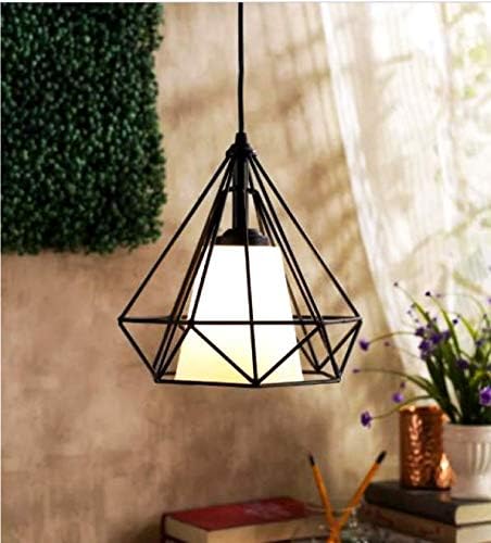 Lyse Decor White Glass Diamond Shape Ceiling Pendant Metal Lamps/Industrial Loft Retro Wired Lamp in E26/E27 Holder (Black)
